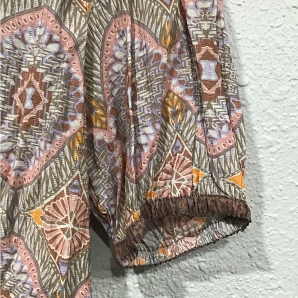 Current Air Anthropologie Quilt Contrast Motif Short Sleeve Top Deep Mauve Sz M - Picture 4 of 6